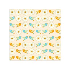 Birds And Daisies Small Satin Scarf (Square) 