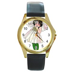 Daisy Vintage Flower Child Cute Funny Floral Little Girl Round Gold Metal Watch by yoursparklingshop