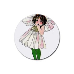 Daisy Vintage Flower Child Cute Funny Floral Little Girl Rubber Round Coaster (4 Pack)  by yoursparklingshop