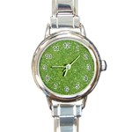 Green Glitter Abstract Texture Round Italian Charm Watch Front