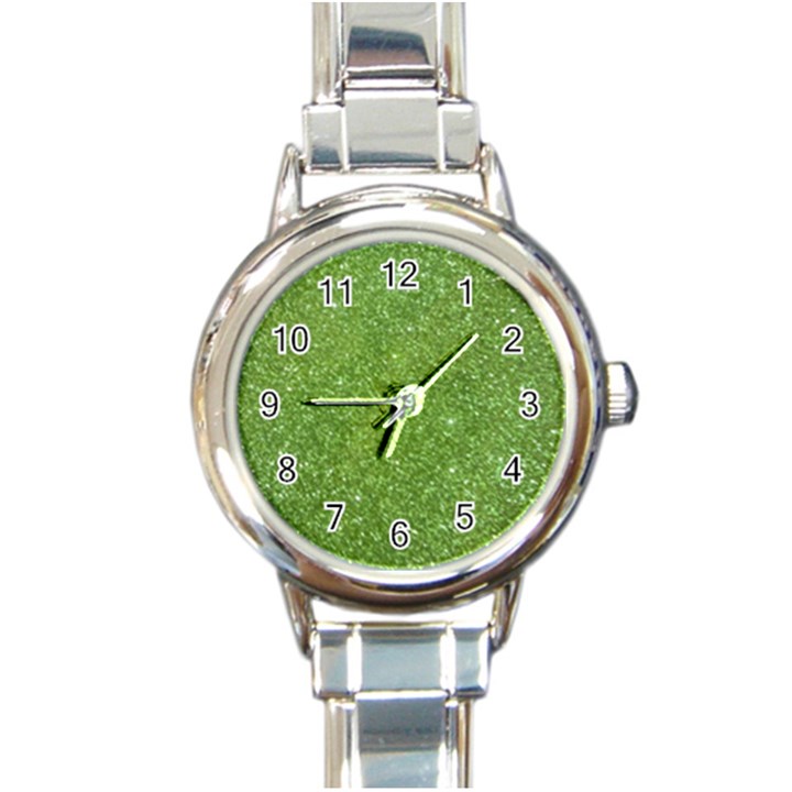 Green Glitter Abstract Texture Round Italian Charm Watch