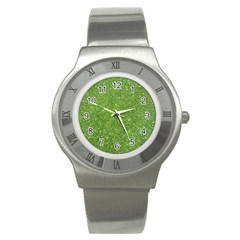 Green Glitter Abstract Texture Stainless Steel Watch by dflcprints