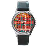 Colorful Line Segments Round Metal Watch Front