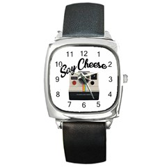 Say Cheese Square Metal Watch by Valentinaart