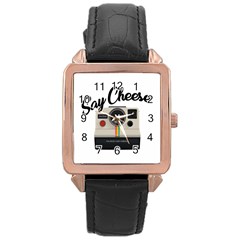 Say Cheese Rose Gold Leather Watch  by Valentinaart