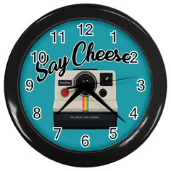 Say Cheese Wall Clocks (black) by Valentinaart