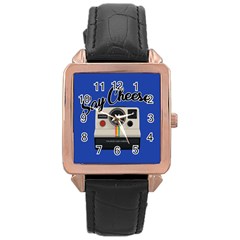 Say Cheese Rose Gold Leather Watch  by Valentinaart