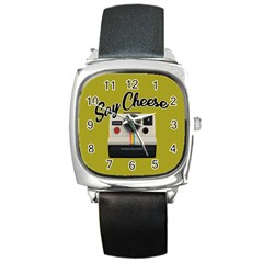 Say Cheese Square Metal Watch by Valentinaart