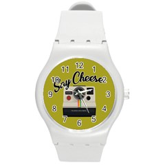 Say Cheese Round Plastic Sport Watch (m) by Valentinaart