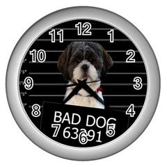 Bad Dog Wall Clocks (silver)  by Valentinaart