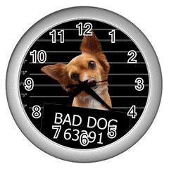 Bad Dog Wall Clocks (silver)  by Valentinaart