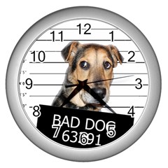 Bad Dog Wall Clocks (silver)  by Valentinaart