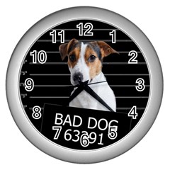 Bad Dog Wall Clocks (silver)  by Valentinaart