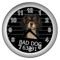 Bad Dog Wall Clocks (silver)  by Valentinaart