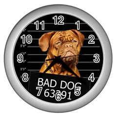 Bad Dog Wall Clocks (silver)  by Valentinaart