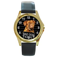 Bad Dog Round Gold Metal Watch by Valentinaart