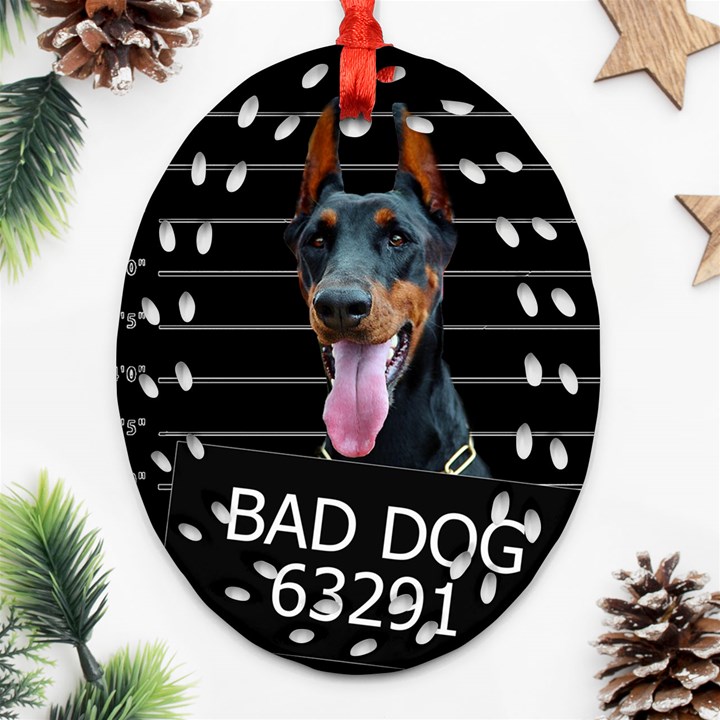 Bad dog Oval Filigree Ornament (Two Sides)