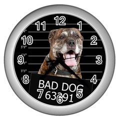 Bad Dog Wall Clocks (silver)  by Valentinaart