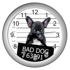 Bad Dog Wall Clocks (silver)  by Valentinaart