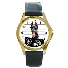 Bad dog Round Gold Metal Watch