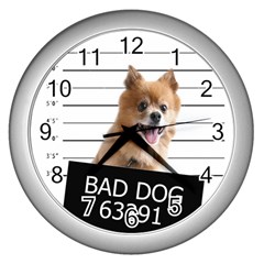 Bad Dog Wall Clocks (silver)  by Valentinaart