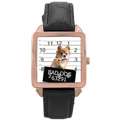 Bad Dog Rose Gold Leather Watch  by Valentinaart