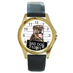 Bad Dog Round Gold Metal Watch by Valentinaart