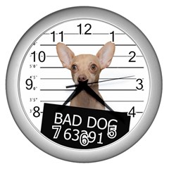 Bad Dog Wall Clocks (silver)  by Valentinaart