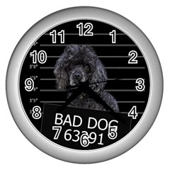 Bad Dog Wall Clocks (silver)  by Valentinaart