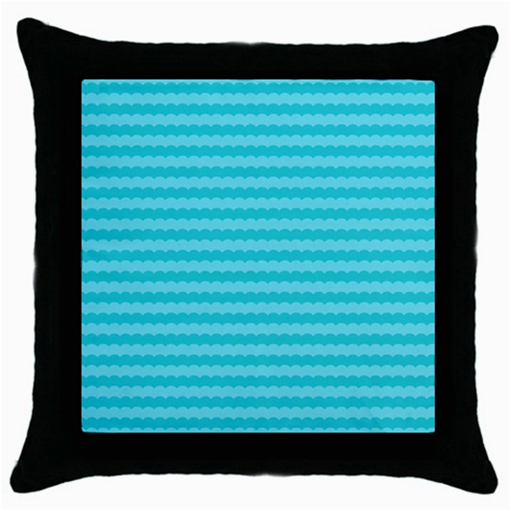 Abstract blue waves pattern Throw Pillow Case (Black)