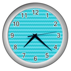 Abstract Blue Waves Pattern Wall Clocks (silver)  by TastefulDesigns