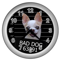 Bad Dog Wall Clocks (silver)  by Valentinaart