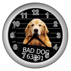 Bad Dog Wall Clocks (silver)  by Valentinaart