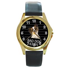 Bad Dog Round Gold Metal Watch by Valentinaart