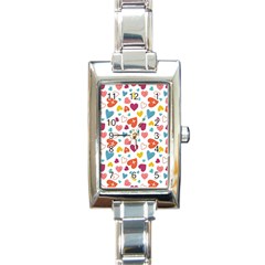 Colorful Bright Hearts Pattern Rectangle Italian Charm Watch by TastefulDesigns