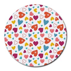 Colorful Bright Hearts Pattern Round Mousepads by TastefulDesigns