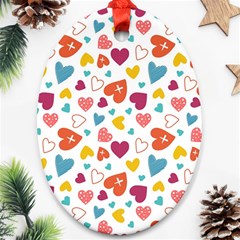 Colorful Bright Hearts Pattern Ornament (oval) by TastefulDesigns