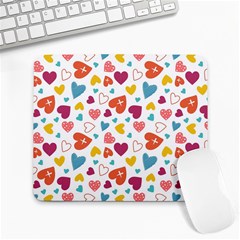 Colorful Bright Hearts Pattern Large Mousepads by TastefulDesigns