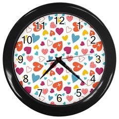 Colorful Bright Hearts Pattern Wall Clocks (black) by TastefulDesigns