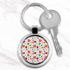 Colorful Bright Hearts Pattern Key Chains (round)  by TastefulDesigns