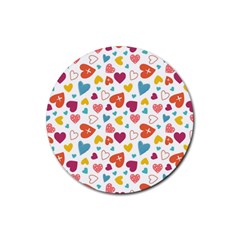 Colorful Bright Hearts Pattern Rubber Coaster (round)  by TastefulDesigns