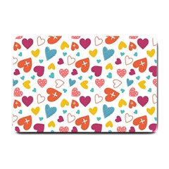 Colorful Bright Hearts Pattern Small Doormat  by TastefulDesigns