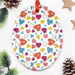 Colorful Bright Hearts Pattern Oval Filigree Ornament (two Sides) by TastefulDesigns