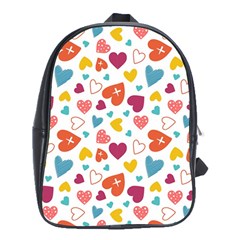 Colorful Bright Hearts Pattern School Bags (xl)  by TastefulDesigns