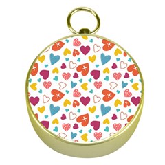 Colorful Bright Hearts Pattern Gold Compasses by TastefulDesigns