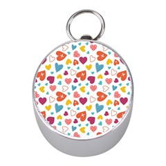 Colorful Bright Hearts Pattern Mini Silver Compasses by TastefulDesigns