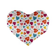 Colorful Bright Hearts Pattern Standard 16  Premium Flano Heart Shape Cushions by TastefulDesigns