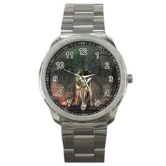 Awesome Wolf In The Night Sport Metal Watch by FantasyWorld7