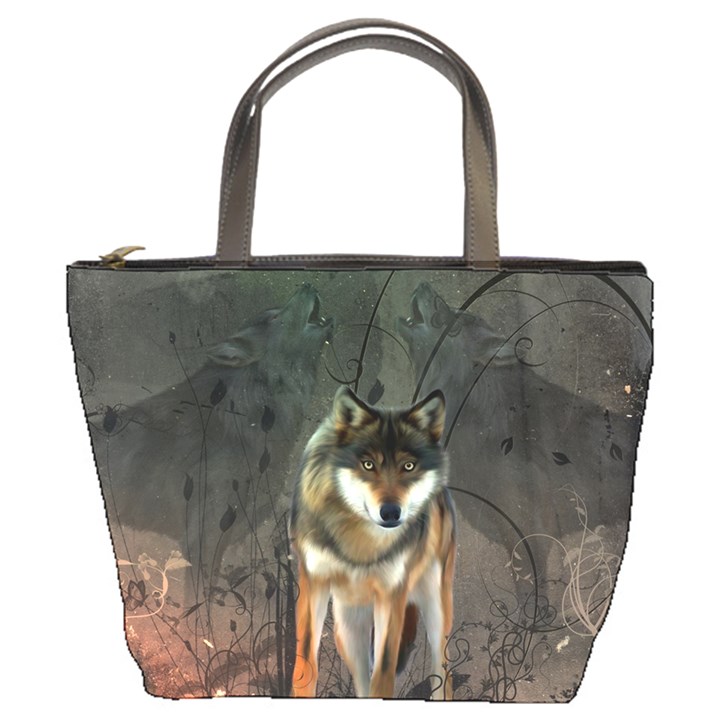 Awesome Wolf In The Night Bucket Bags