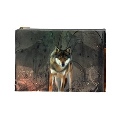 Awesome Wolf In The Night Cosmetic Bag (large)  by FantasyWorld7